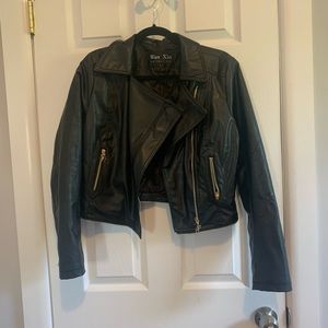 Black leather jacket.